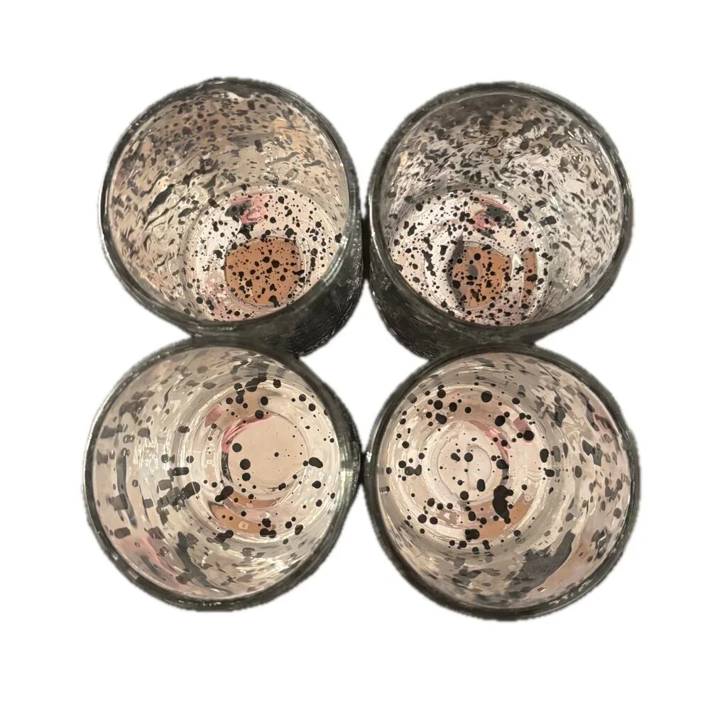 4 Mercury Glass Candle Holders Holiday Decor Embossed Snowflakes  New